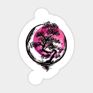 Bonsai Tree Circle Red Sun Sticker